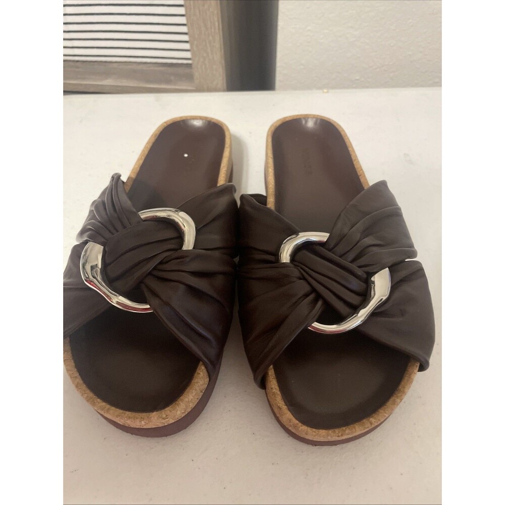 Vince Brown Leather Knot Slides Size 9 New